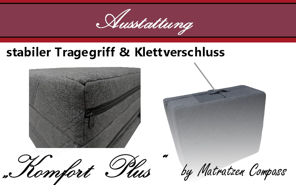 Hochwertige Faltmatratze Komfort Plus 100 x 195 x 12 cm mit 2 Liegeseiten