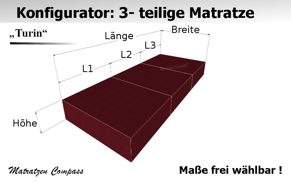 Faltbare Kaltschaummatratze nach Maß 3 - teilig - Turin 3