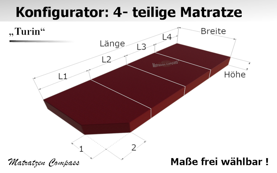 Hochwertige Klappmatratze 4 - teilig nach Maß - Turin 12