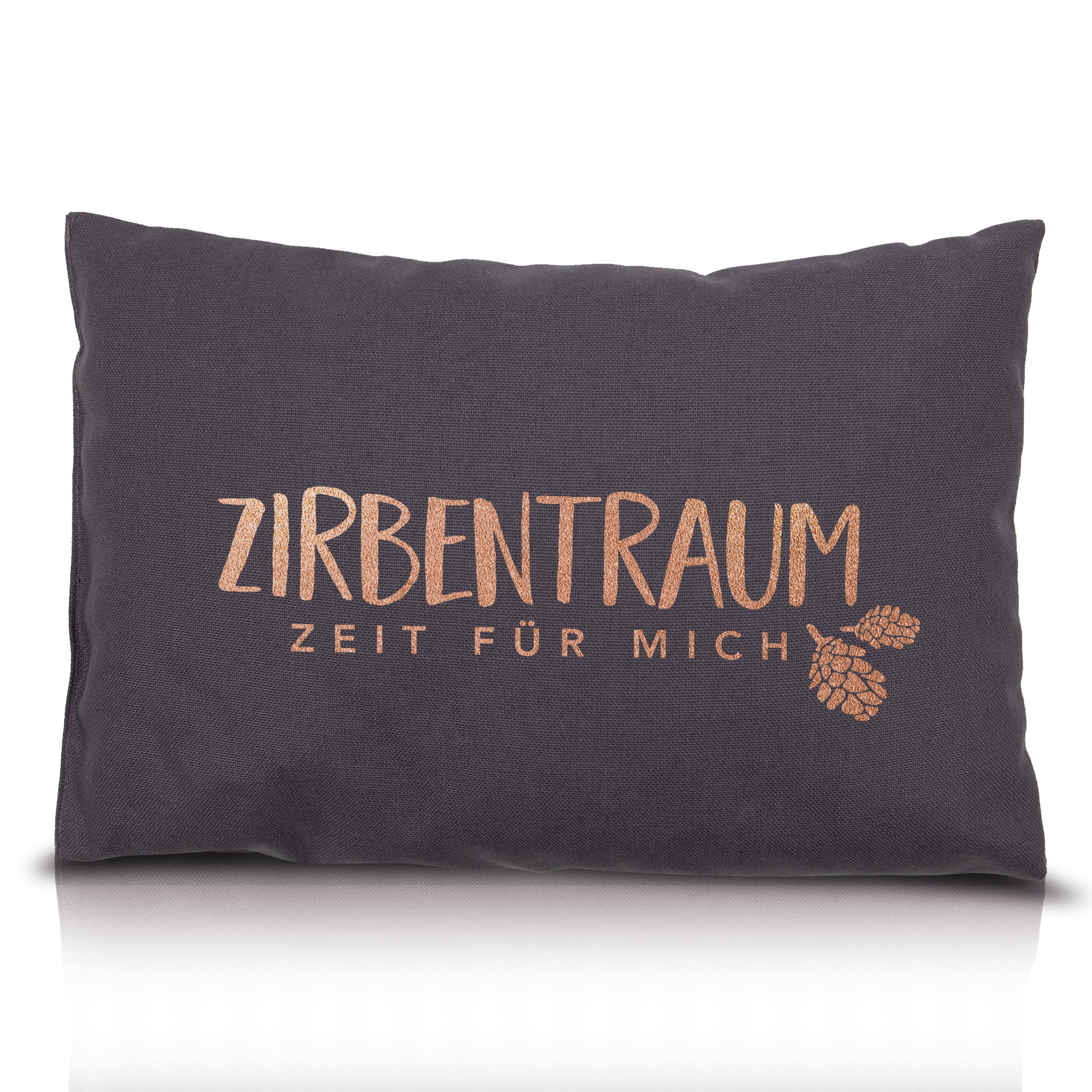 Zirbenkissen Zirbentraum Zeit für mich 30 x 20 cm anthrazit