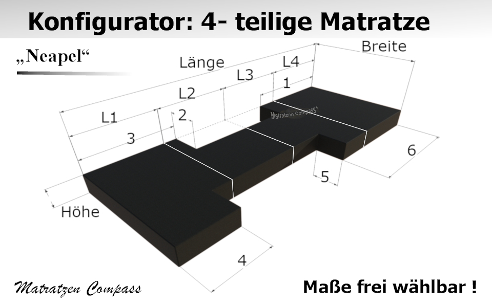 4-teilige Komfortschaum - Faltmatratze nach Maß - Neapel 15