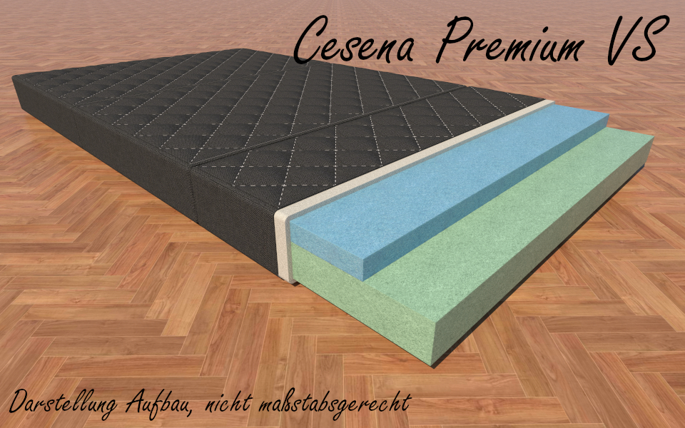 Cesena Premium VS 140 x 200 x 14 cm Memory - Viscoseschaum - Faltmatratze 3 - teiliig grau