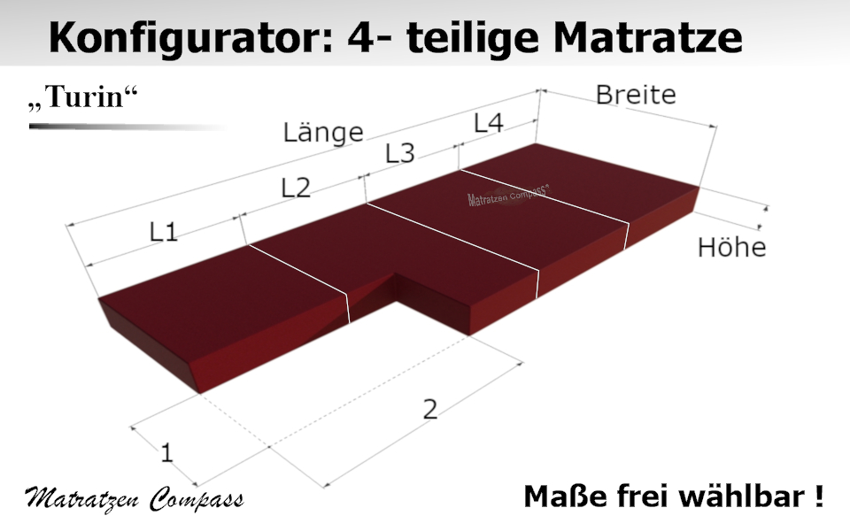 Faltbare Matratze aus Kaltschaum nach Maß 4 -teilig - Turin 11