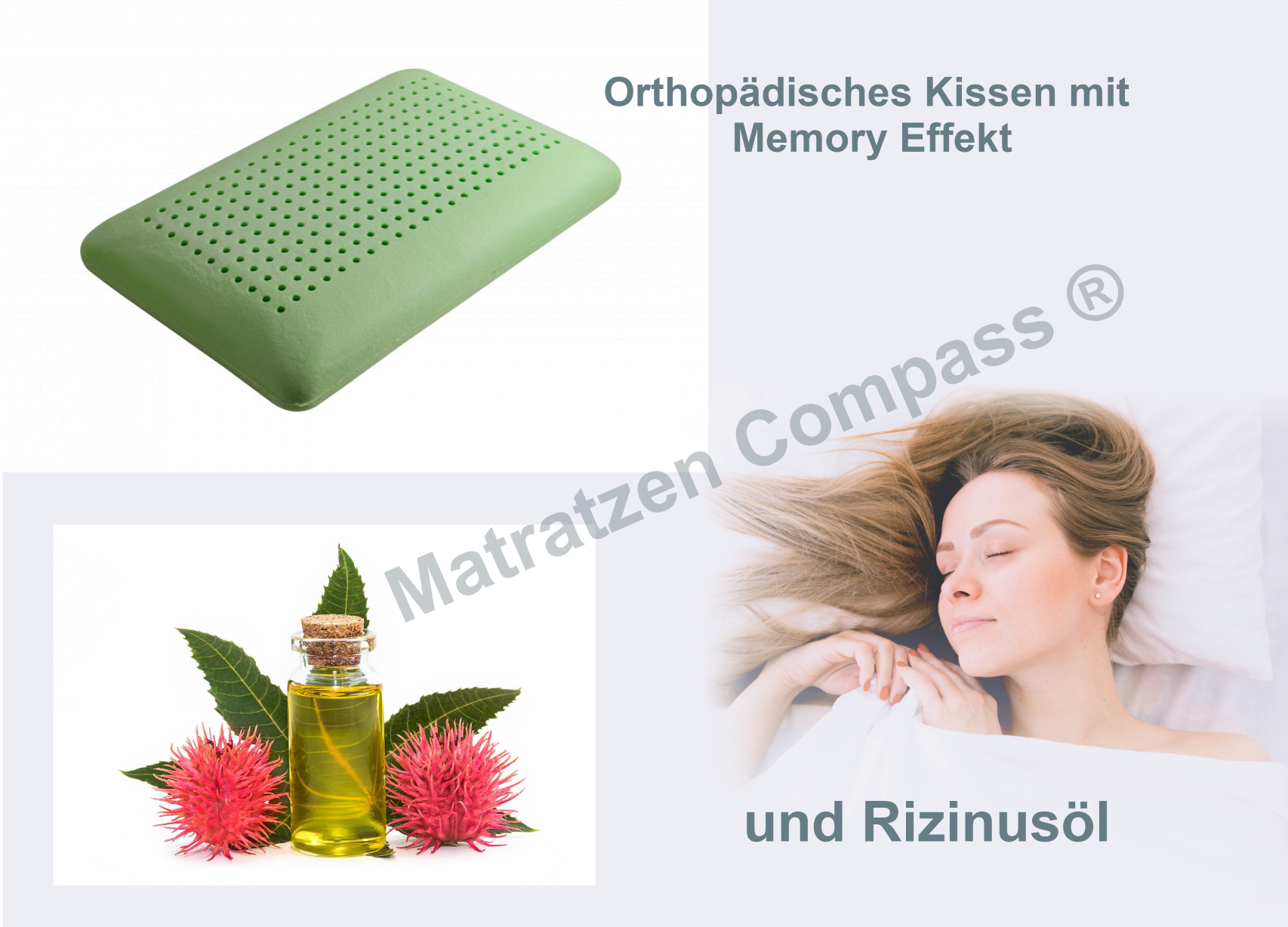 Orthopädisches Kissen mit Memoryeffekt und Rizinusöl