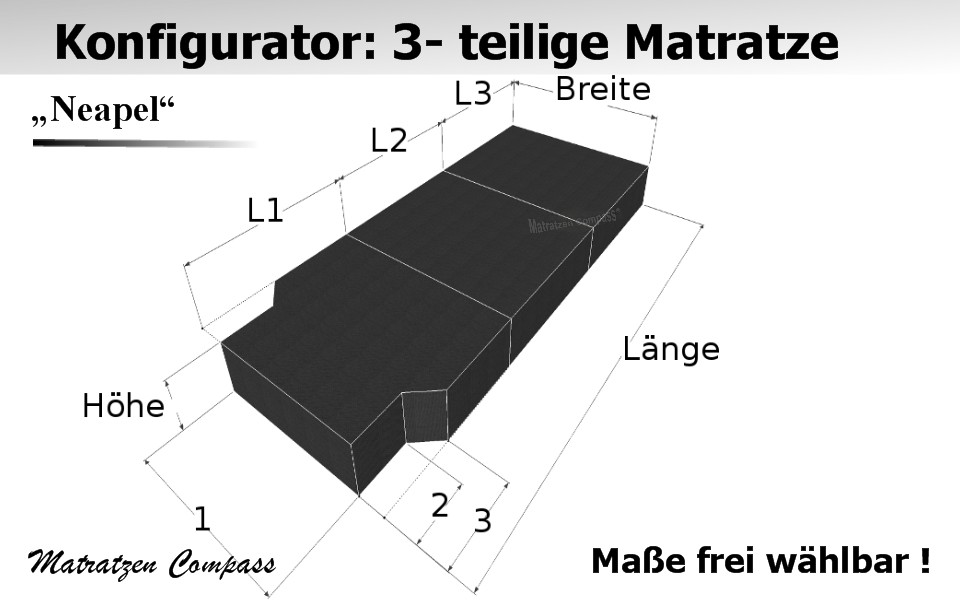 Neapel 10 für T5 / T6 usw. - 3-teilige Komfortschaum - Faltmatratze