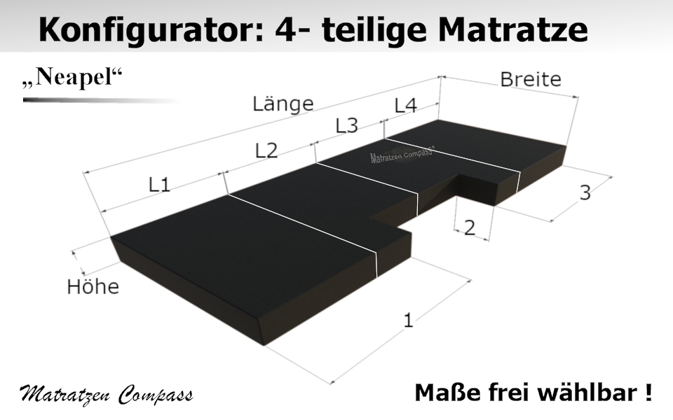 Komfortschaummatratze faltbar nach Maß 4 - teilig - Neapel 14