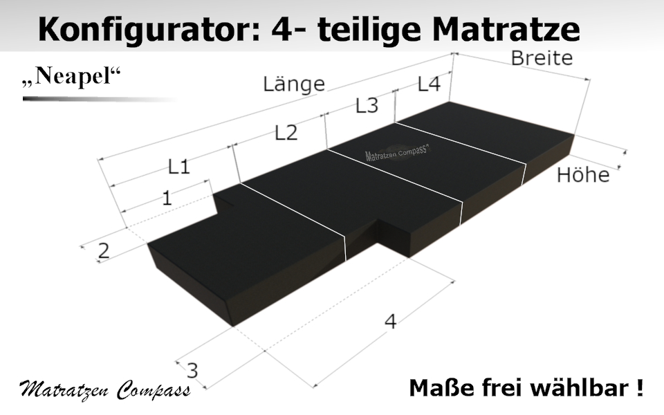 Faltbare Matratze nach Maß aus Komfortschaum 4 - teilig - Neapel 13