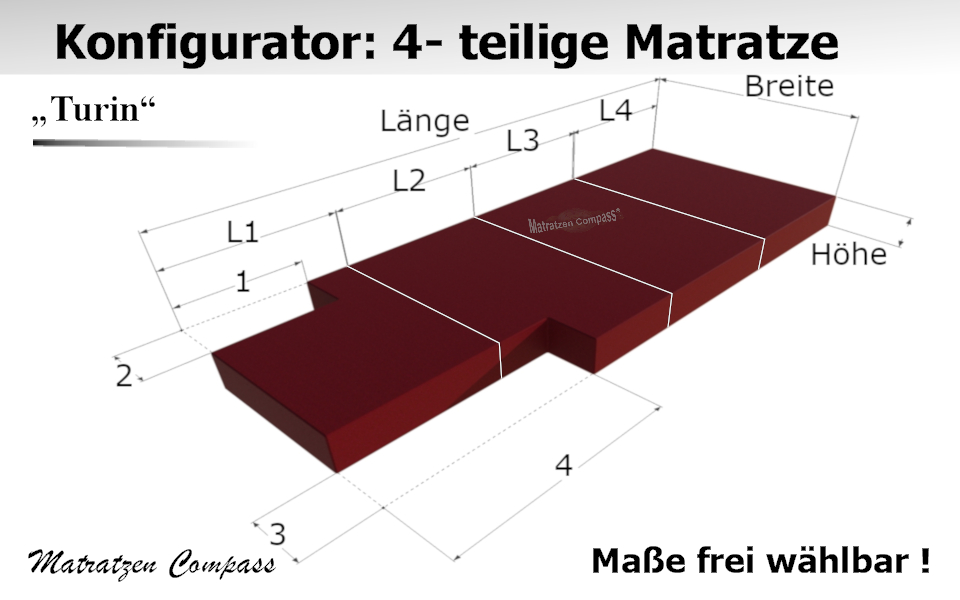 4 teilige hochwertige Klappmatratze nach Maß mit Kaltschaumkern Turin 13