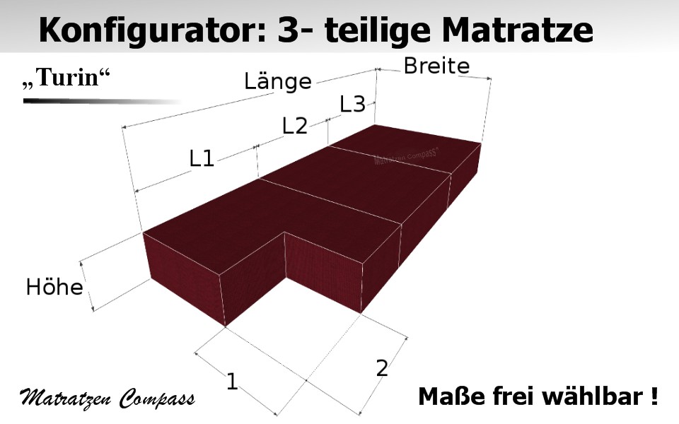 Faltbare Matratze aus Kaltschaum nach Maß 3 -teilig - Turin 5