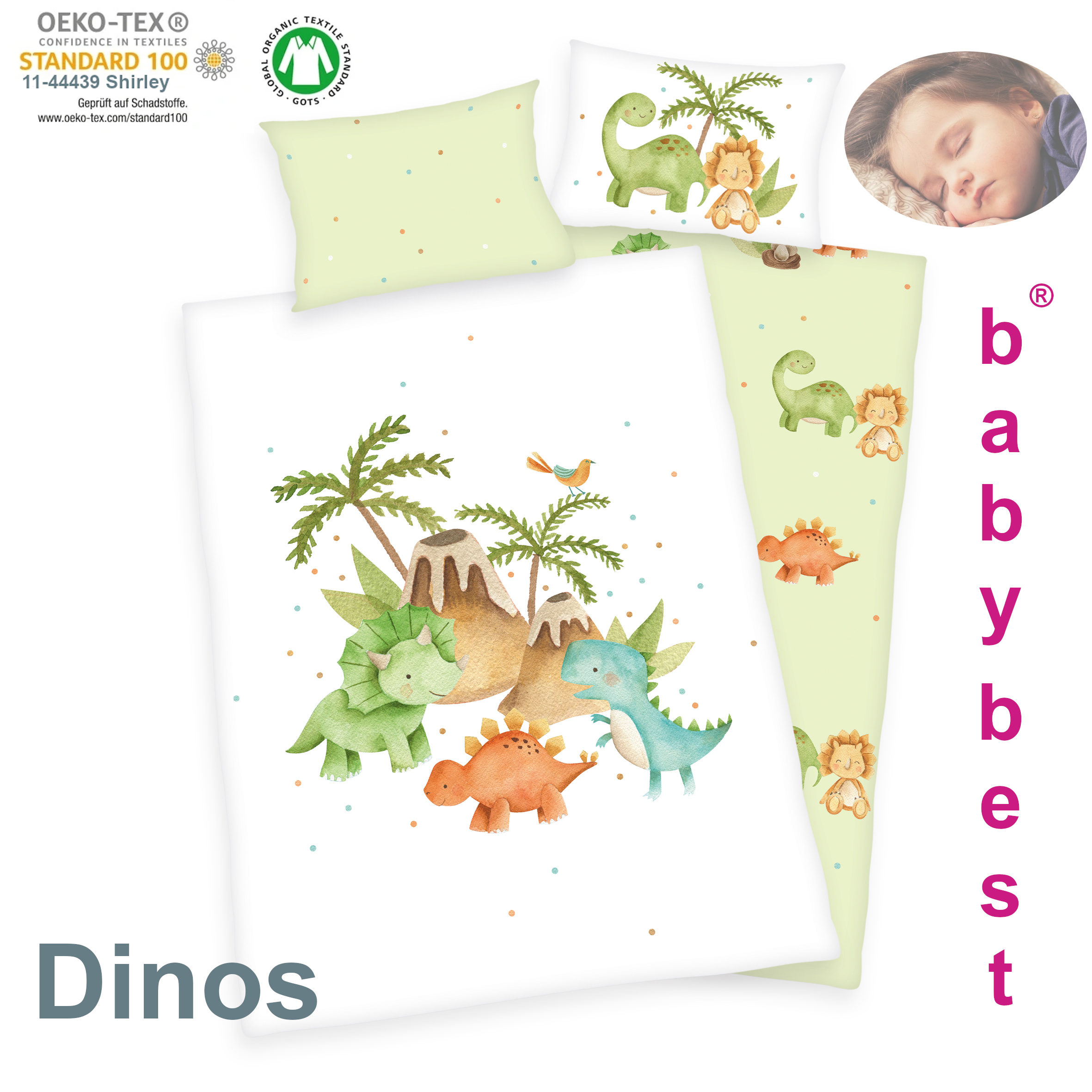 Babybettwäsche Dinos 100 x 135 Renforce mit Kissenbezug 40 x 60 cm