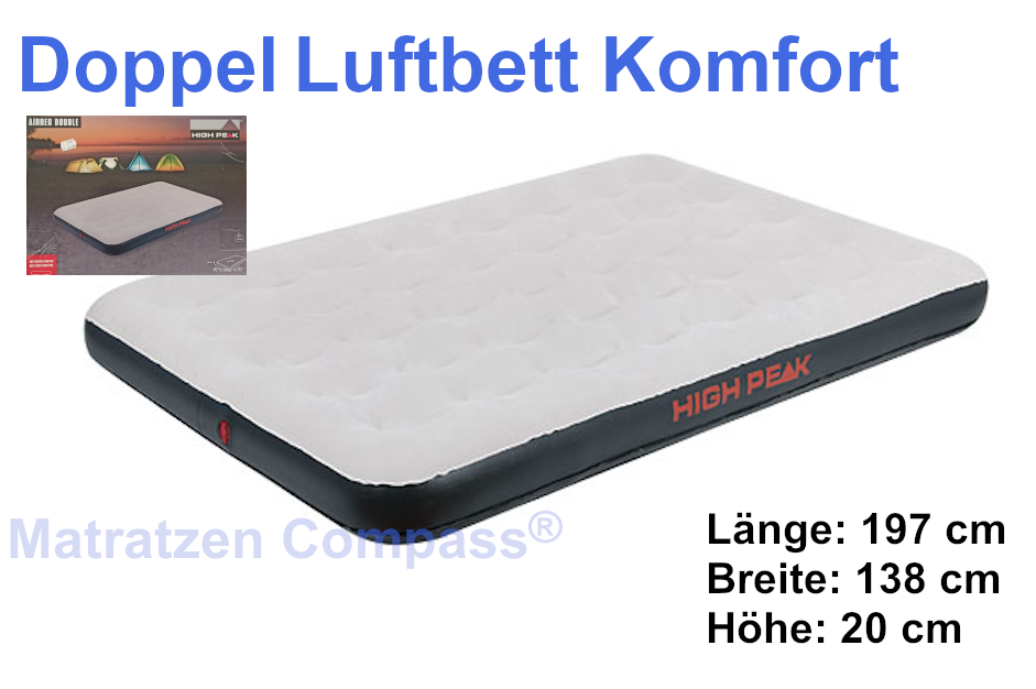 Luftbett Double Komfort ohne Pumpe 197 cm x 138 cm x 20 cm