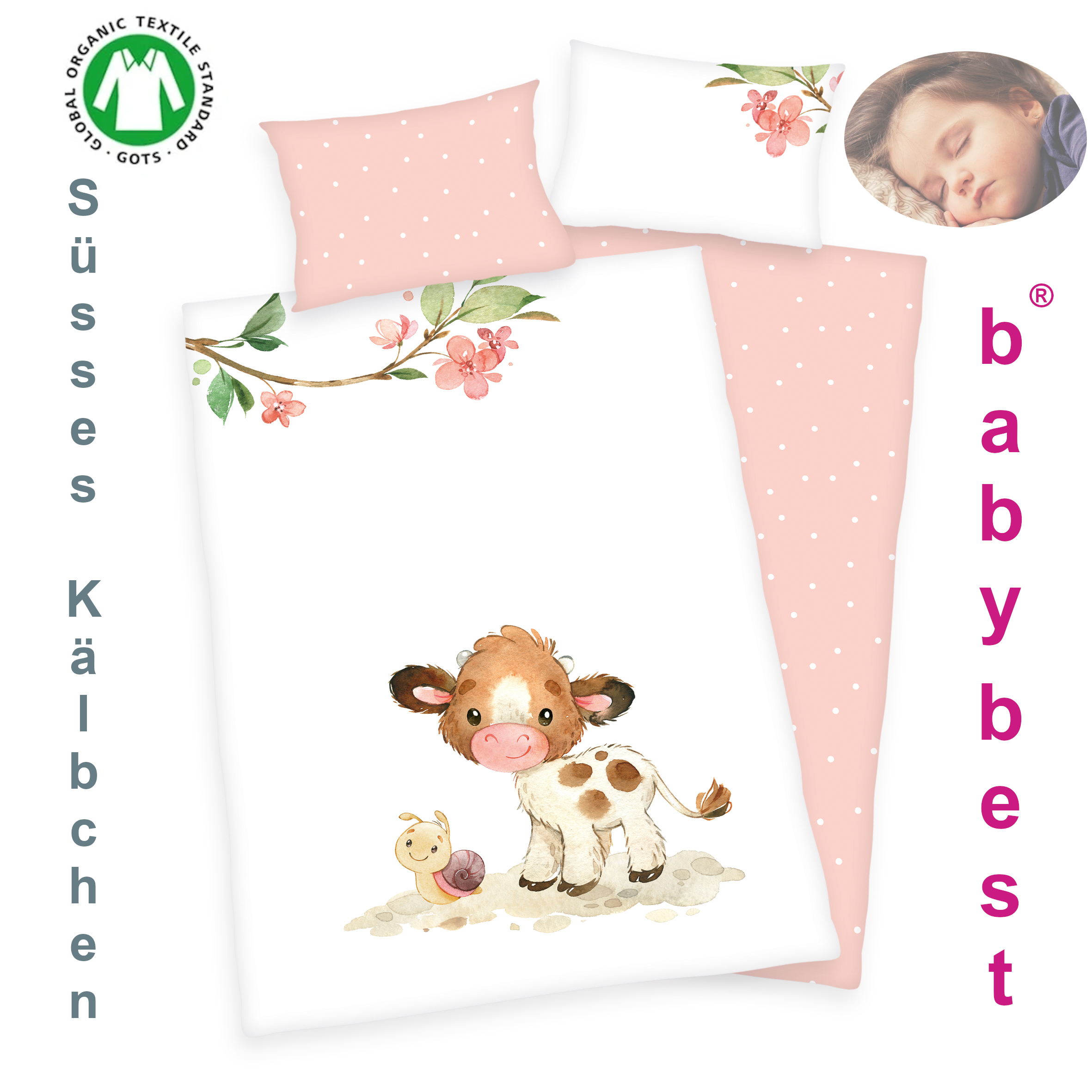 Babybettwäsche Süßes Kälbchen 100 x 135 Renforce mit Kissenbezug 40 x 60 cm