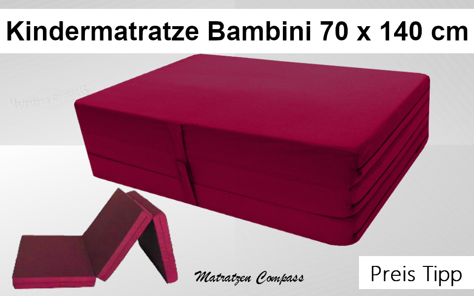 3 - teilige Kinderfaltmatratze Bambini 70x140x6 cm weinrot