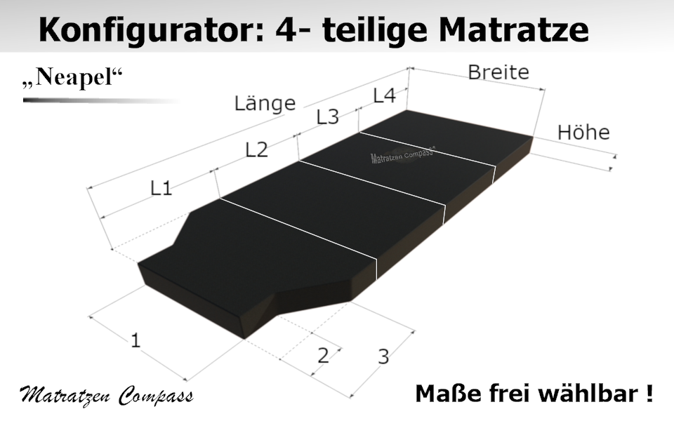 Neapel 16 für T5 / T6 usw. - 4-teilige Komfortschaum - Faltmatratze