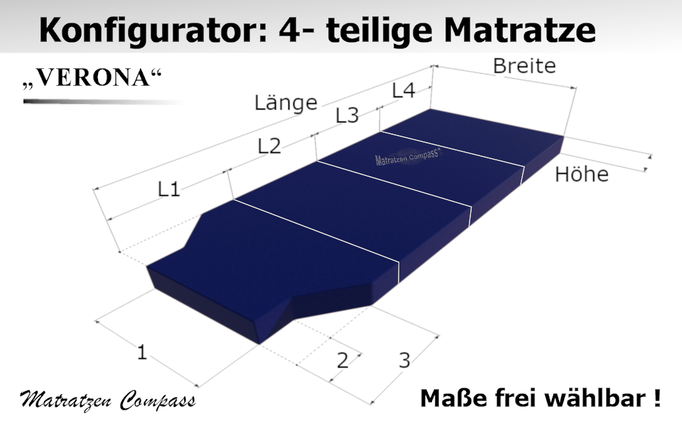 Verona 16 für T5 / T6 usw. - 4-teilige Schaumstoff - Faltmatratze