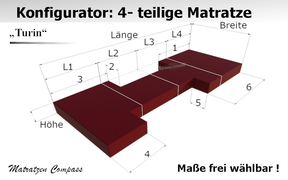 Hochwertige 4 - teilige Klappmatratze nach Maß - Turin 15